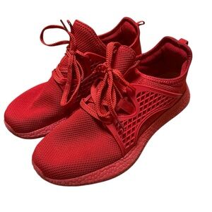 Women’s Red Lattice Side Cage Design Breathable Mesh Sneakers Running Shoe, Sz 9